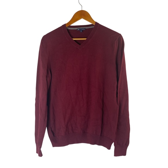 Lot 2 GAP Knit Cotton V-Neck Sweater in Size M Orange Heather and Burgundy - Picture 2 of 9